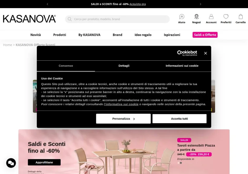 Schermata della pagina offerta di Kasanova