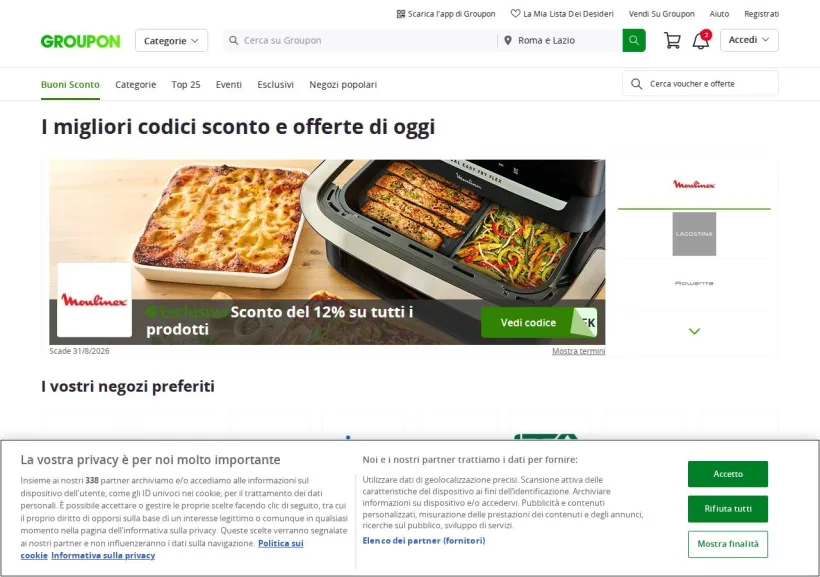 Schermata della pagina offerta di Groupon