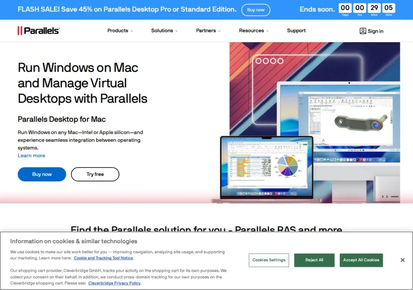 Schermata della pagina offerta di Parallels.com
