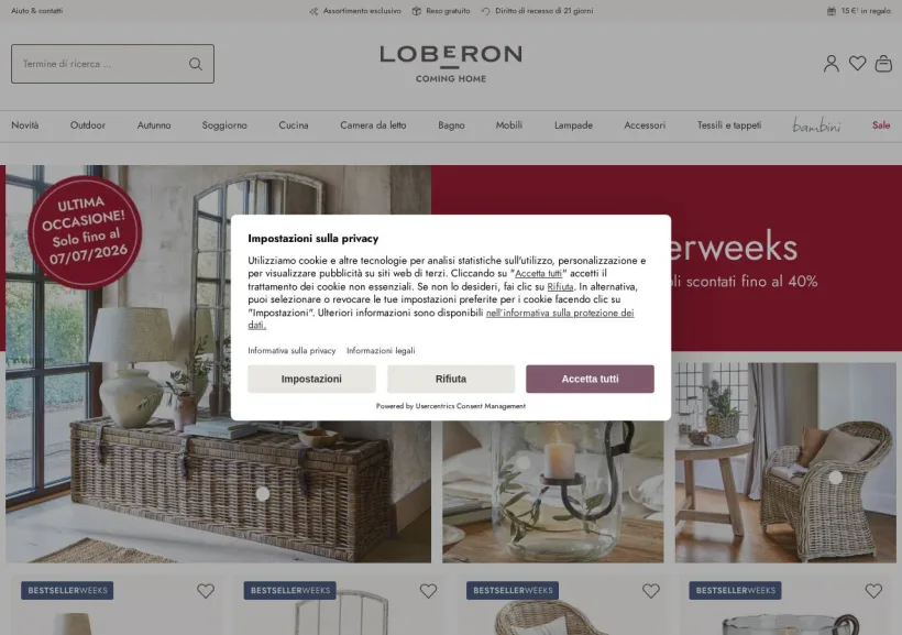 Schermata della pagina offerta di Loberon