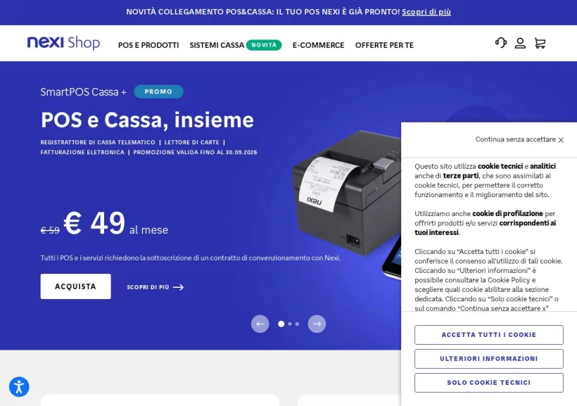 Schermata della pagina offerta di Nexi