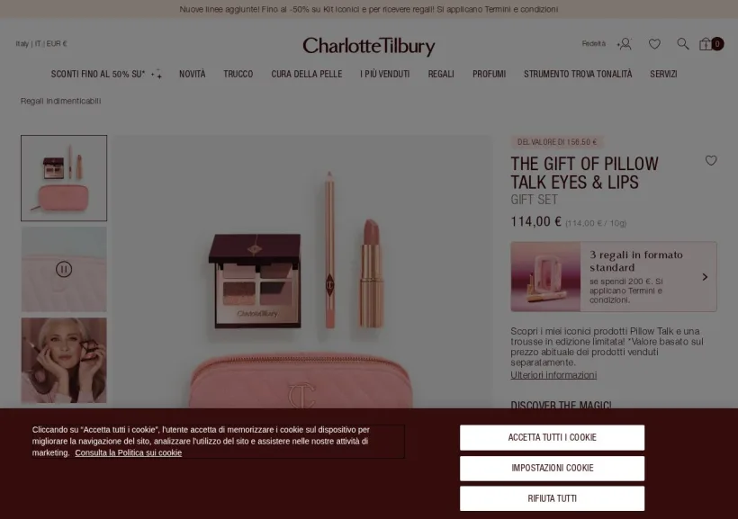 Schermata della pagina offerta di Charlotte Tilbury
