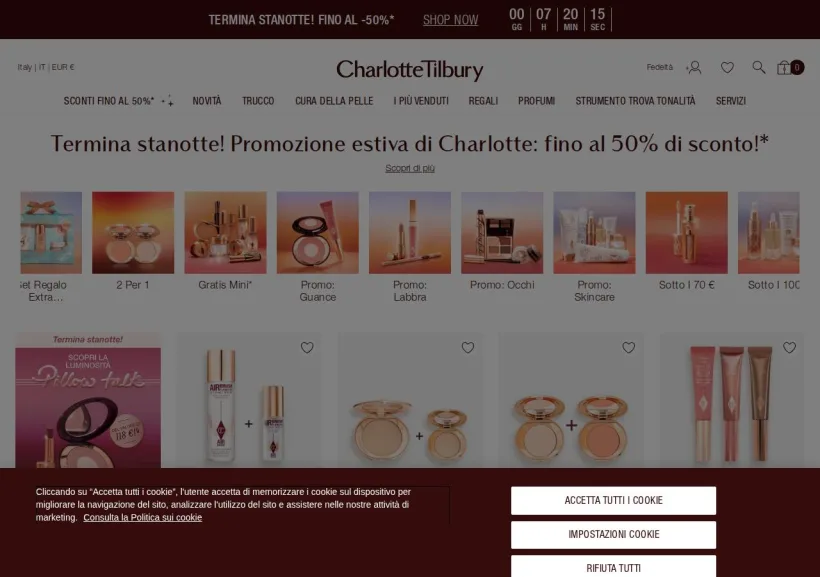 Schermata della pagina offerta di Charlotte Tilbury