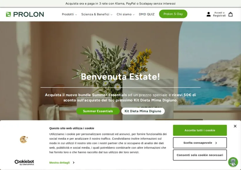 Schermata della pagina offerta di Prolon