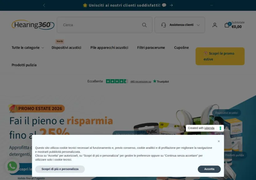 Schermata della pagina offerta di Hearing 360