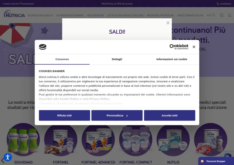 Schermata della pagina offerta di Nutricia