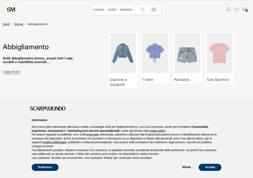 Schermata della pagina offerta di Scarpamondo