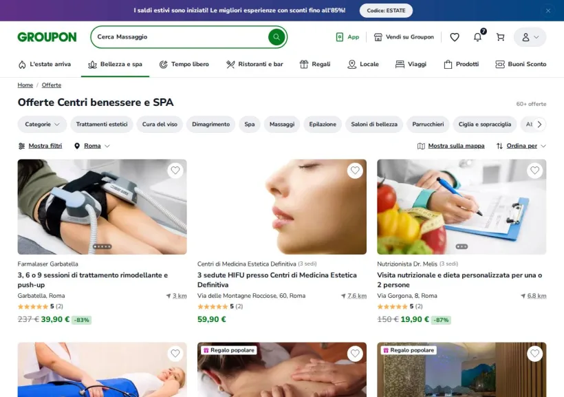 Schermata della pagina offerta di Groupon