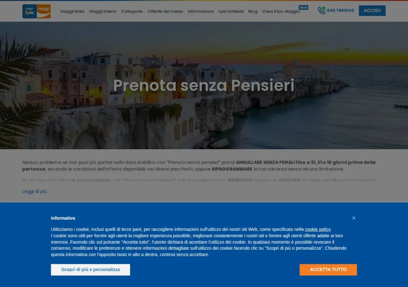 Schermata della pagina offerta di Eurospin Viaggi