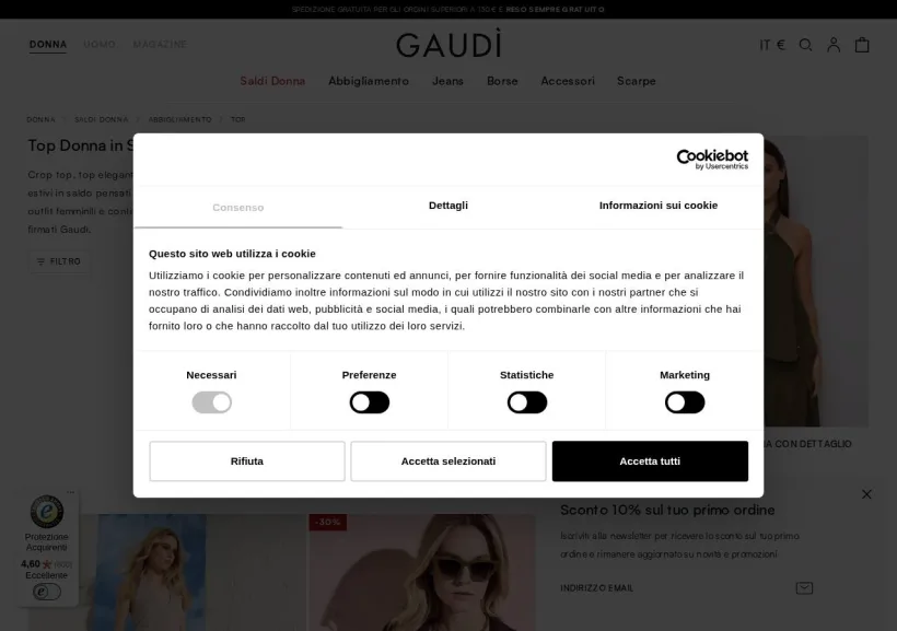 Schermata della pagina offerta di Gaudì