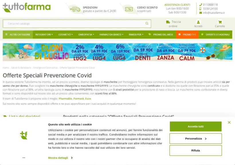 Schermata della pagina offerta di Tuttofarma