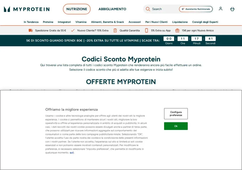 Schermata della pagina offerta di MyProtein