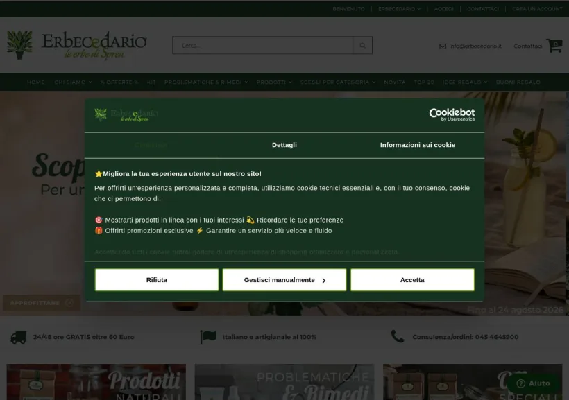 Schermata della pagina offerta di Erbecedario