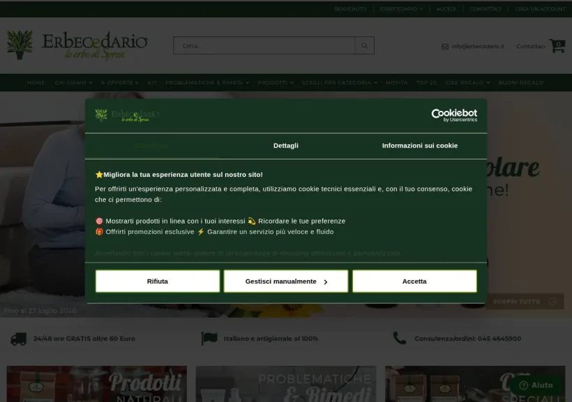Schermata della pagina offerta di Erbecedario