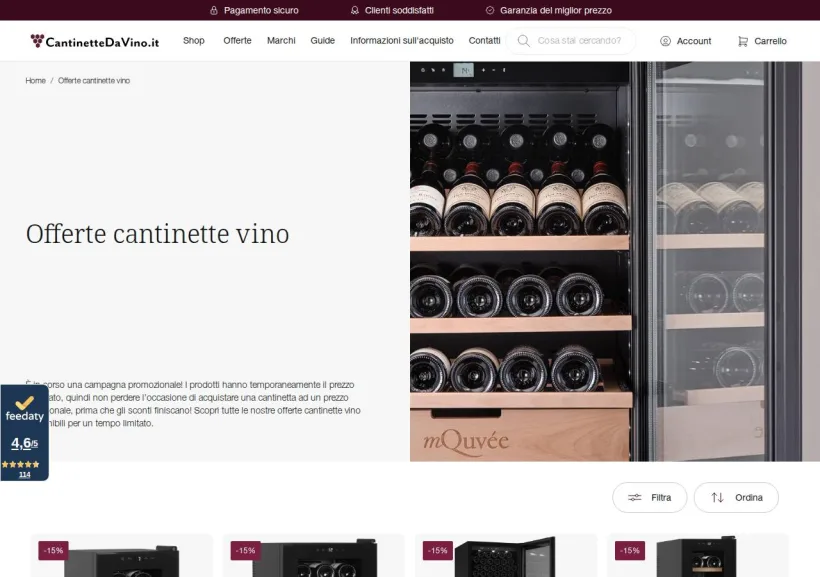 Schermata della pagina offerta di CantinetteDaVino.it