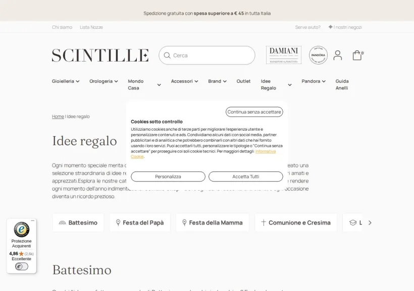 Schermata della pagina offerta di SCINTILLE