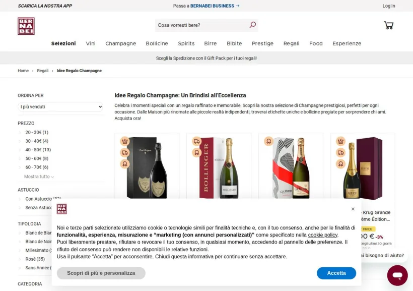 Schermata della pagina offerta di Bernabei