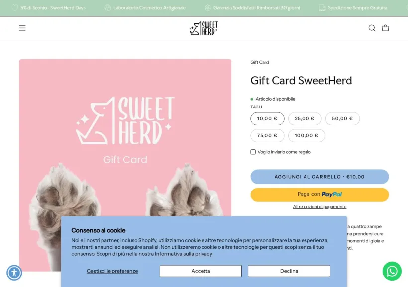 Schermata della pagina offerta di SweetHerd