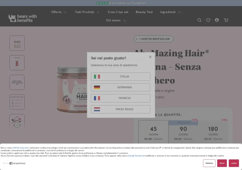 Schermata della pagina offerta di Bears with Benefits