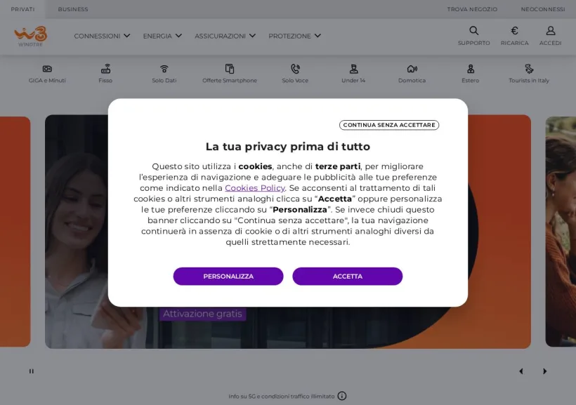 Schermata della pagina offerta di WIND Mobile