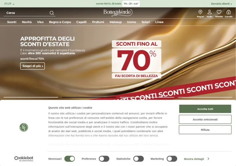 Schermata della pagina offerta di BottegaVerde