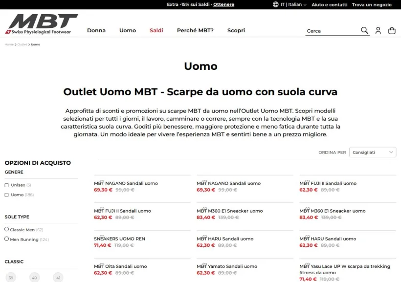 Schermata della pagina offerta di MBT