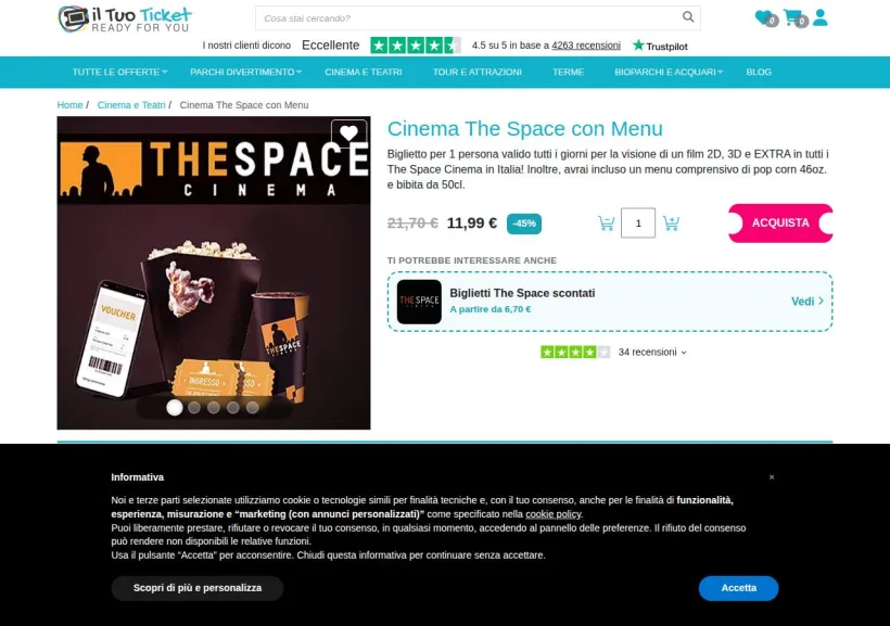 Schermata della pagina offerta di Iltuoticket