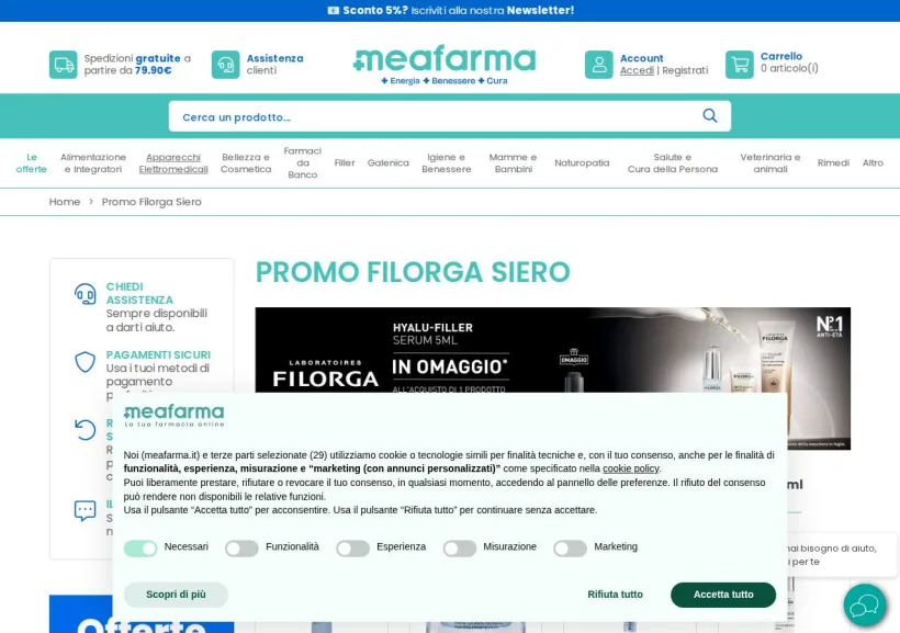 Schermata della pagina offerta di MeaFarma