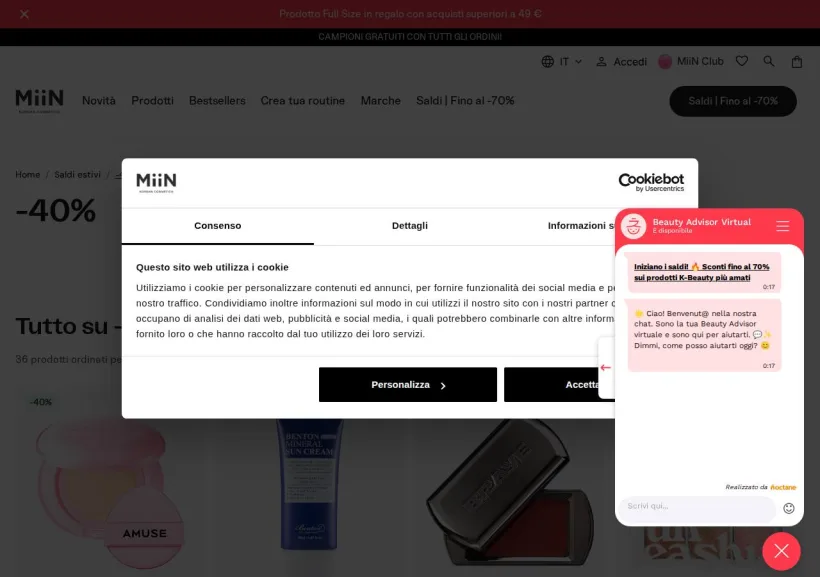 Schermata della pagina offerta di Miin Cosmetics