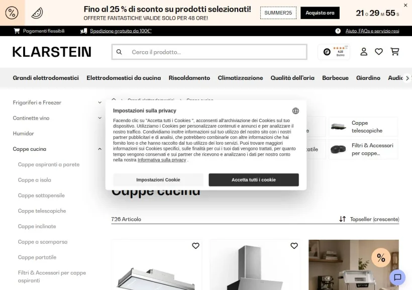 Schermata della pagina offerta di Klarstein