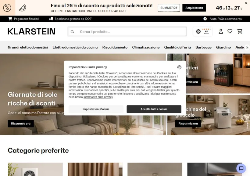 Schermata della pagina offerta di Klarstein