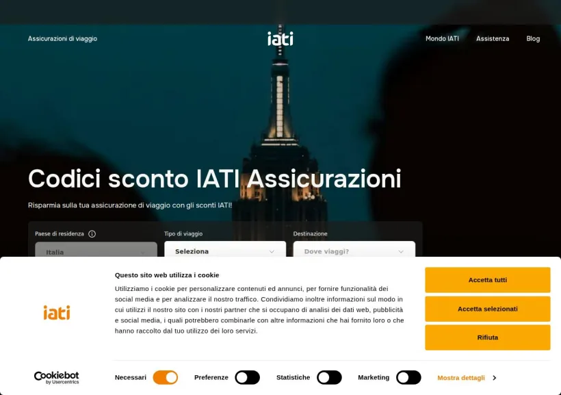 Schermata della pagina offerta di IATI