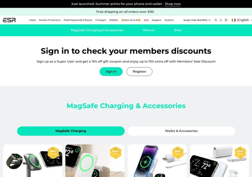 Schermata della pagina offerta di ESR Tech (EU)