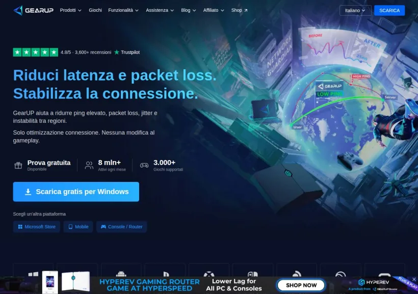 Schermata della pagina offerta di GearUP