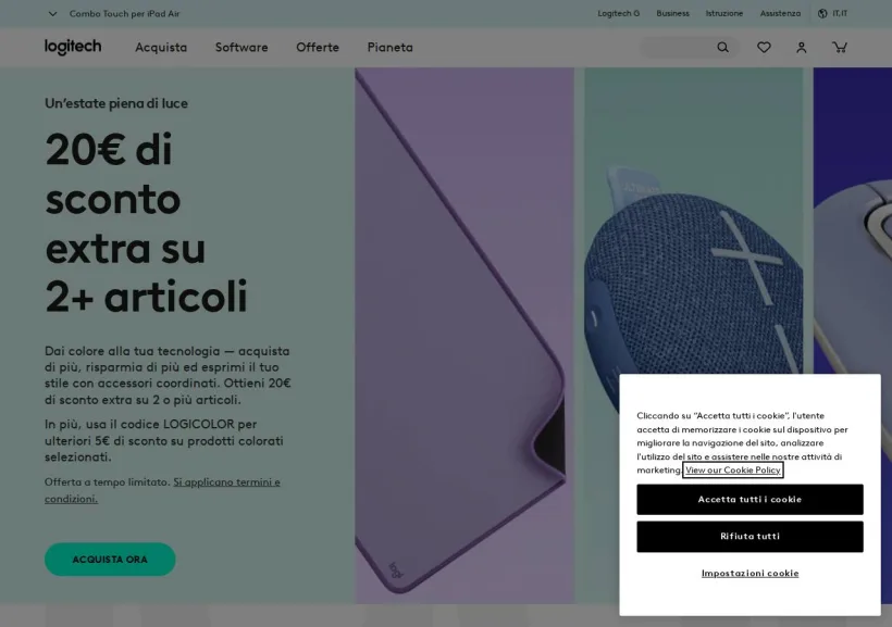 Schermata della pagina offerta di Logitech