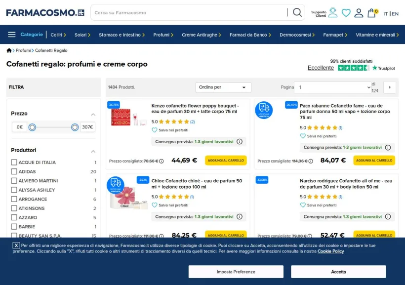 Schermata della pagina offerta di Farmacosmo