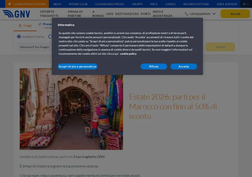 Schermata della pagina offerta di Grandi Navi Veloci