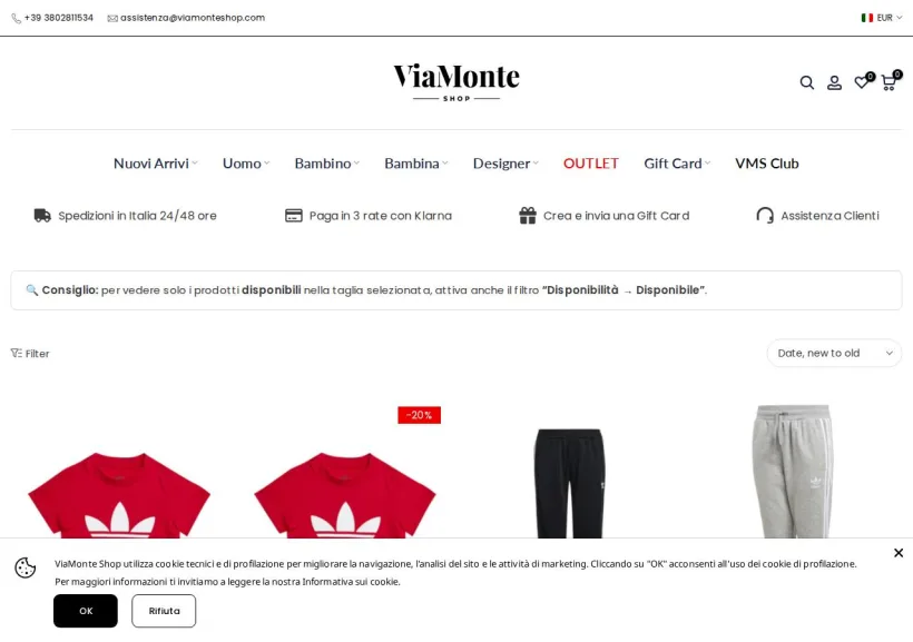 Schermata della pagina offerta di Via Monte Shop
