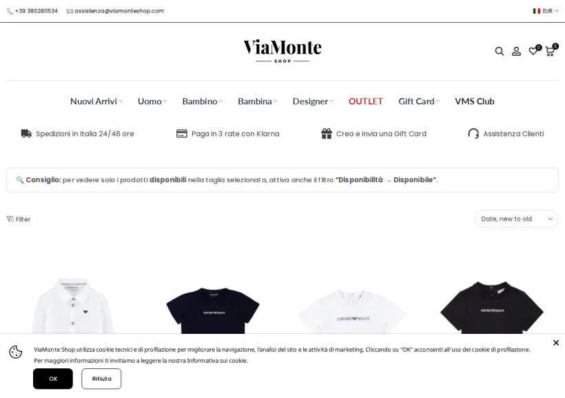 Schermata della pagina offerta di Via Monte Shop