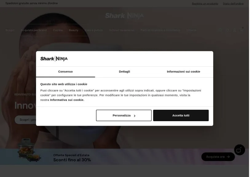 Schermata della pagina offerta di Shark