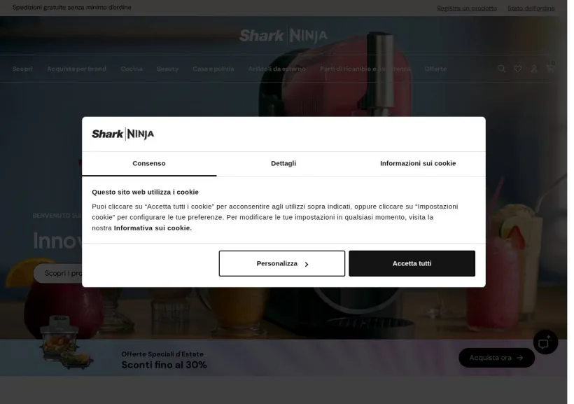 Schermata della pagina offerta di Shark
