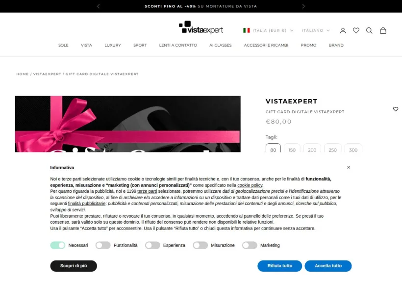 Schermata della pagina offerta di Vista Expert