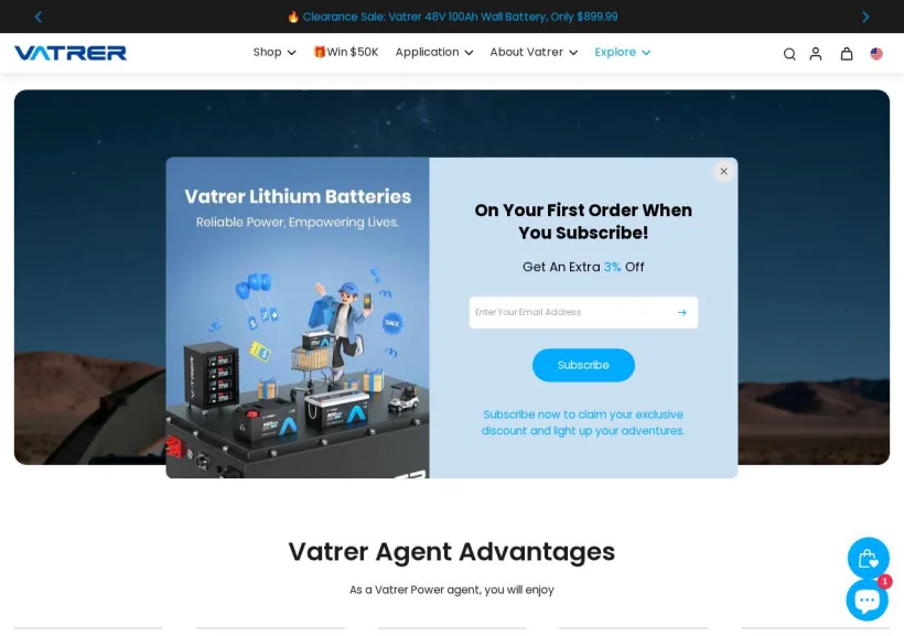 Schermata della pagina offerta di Vatrer