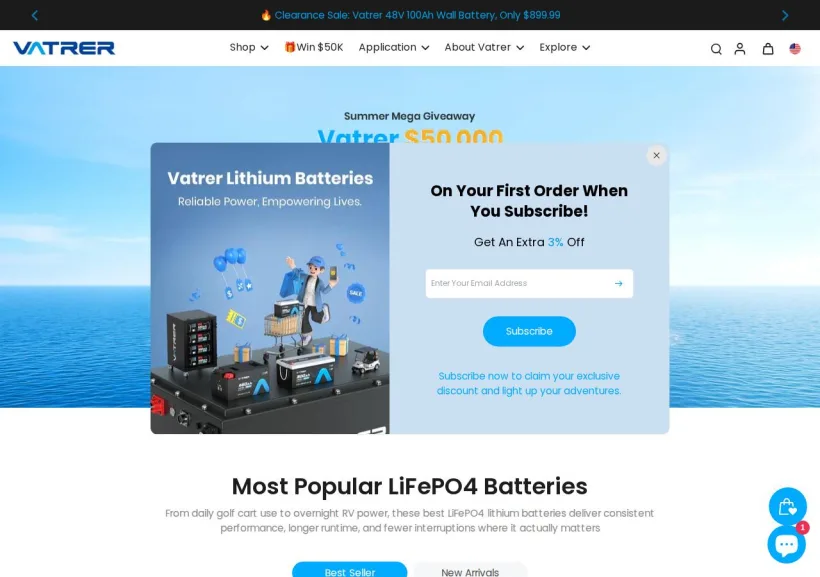 Schermata della pagina offerta di Vatrer