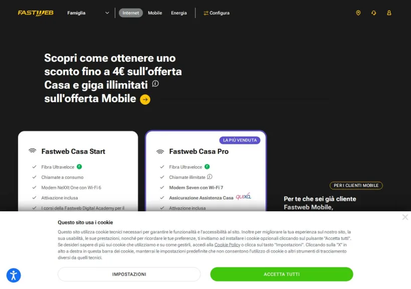 Schermata della pagina offerta di Fastweb