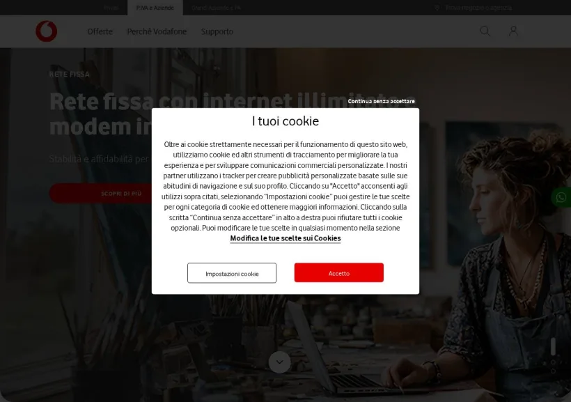 Schermata della pagina offerta di Vodafone Business