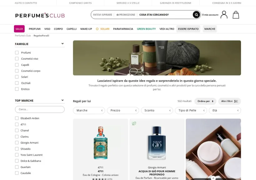 Schermata della pagina offerta di Perfume's Club