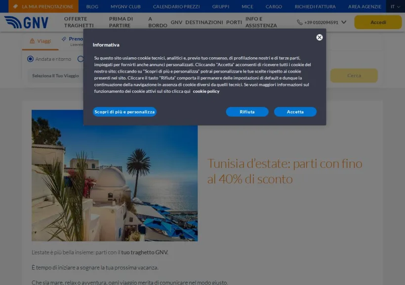 Schermata della pagina offerta di Grandi Navi Veloci