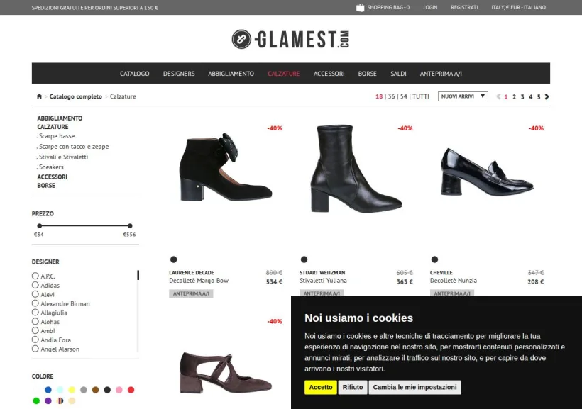 Schermata della pagina offerta di Glamest