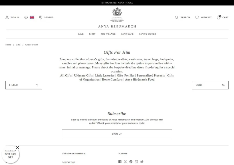 Schermata della pagina offerta di Anya Hindmarch
